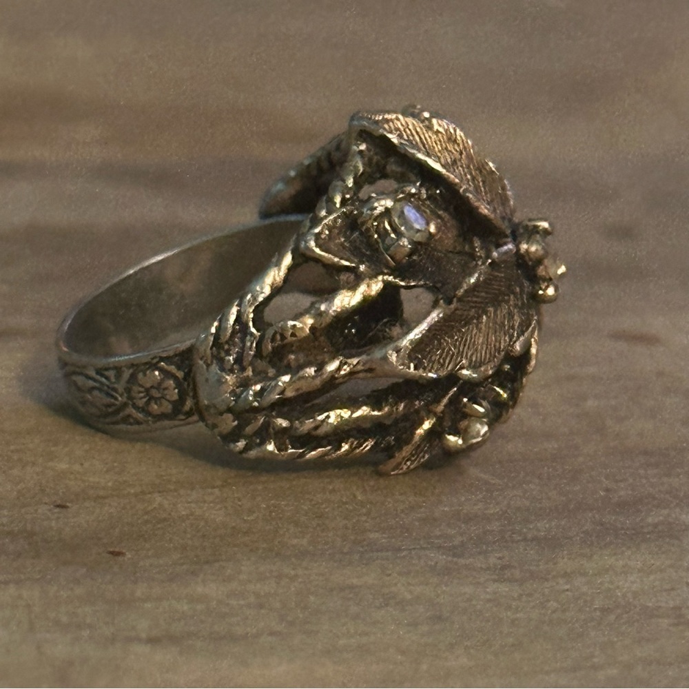 Vintage Adjustable Leaf Ring With Rhinestone Acce… - image 5